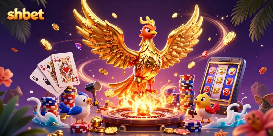 Engage with shbet's dynamic casino experience featuring a golden phoenix in a vibrant atmosphere.