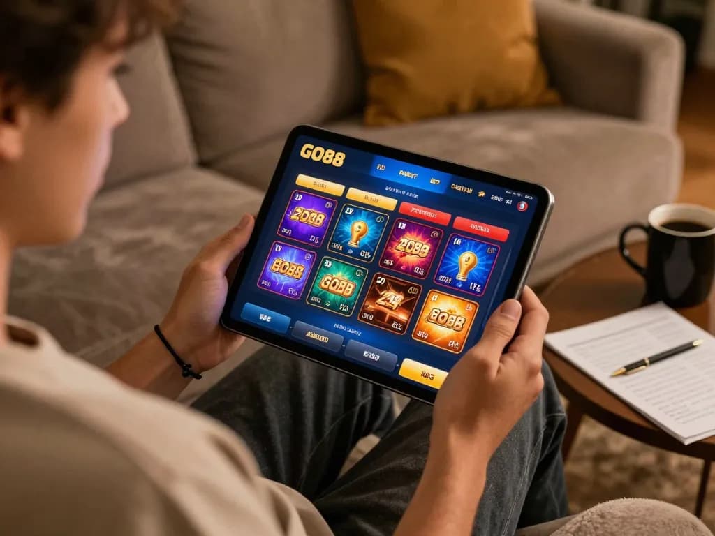 Enjoying the GO88 casino app while strategizing at home with a tablet and notes
