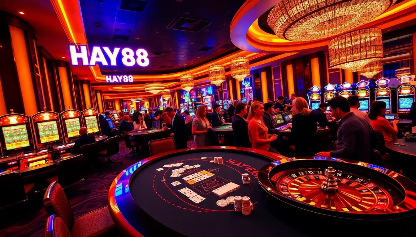 Gambler placing bets at HAY88 casino table with vibrant cards and chips