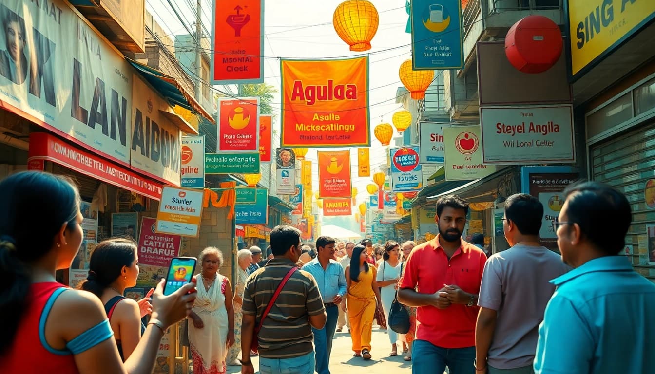 Lanka Ad marketplace scene in Sri Lanka with vibrant ads and engaging locals