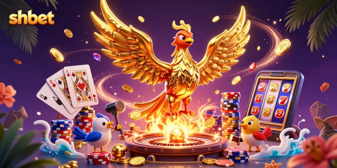 Engage with shbet's dynamic casino experience featuring a golden phoenix in a vibrant atmosphere.