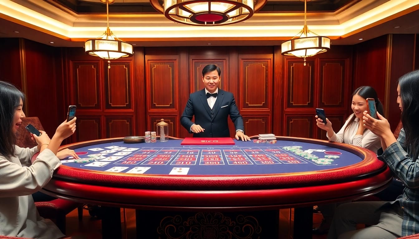 A lively game tài xỉu setup with vibrant colors, showcasing excitement and professional gambling atmosphere.