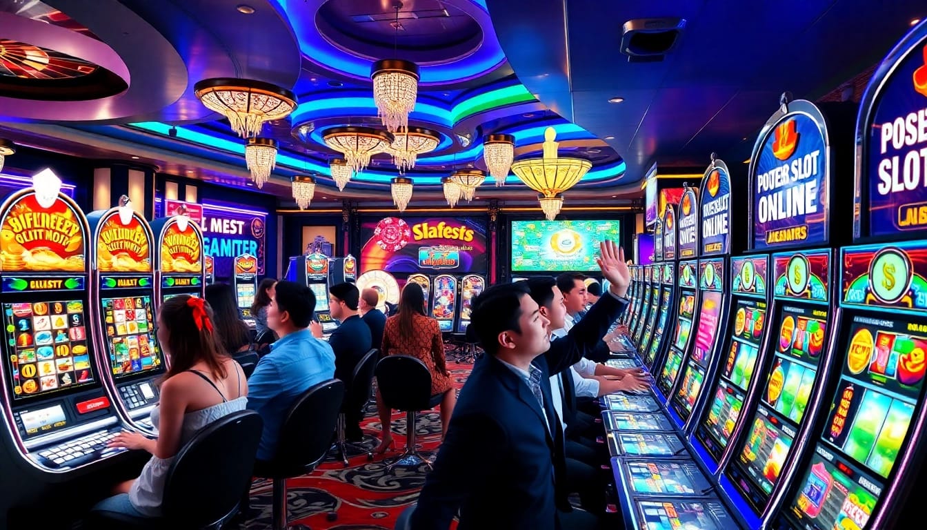 Sparking excitement in the situs slot online area with players enjoying vibrant slot machines.