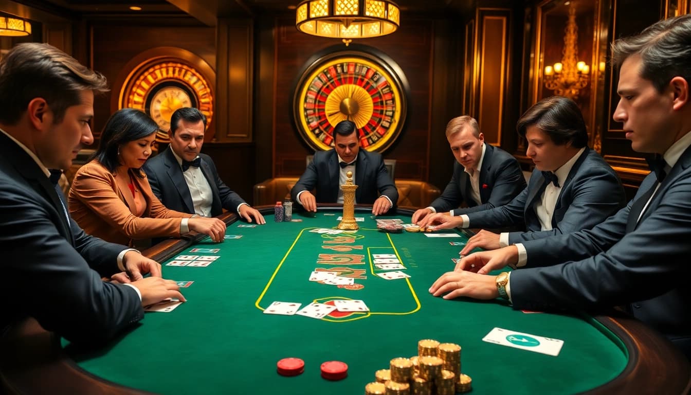 Players enjoying an exciting Go 8 poker game at a luxurious casino table.