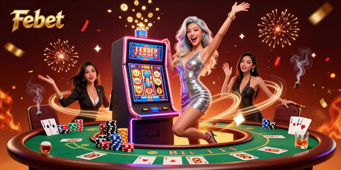 Engage with Febet's jackpot excitement, featuring a glamorous scene of casino thrill.