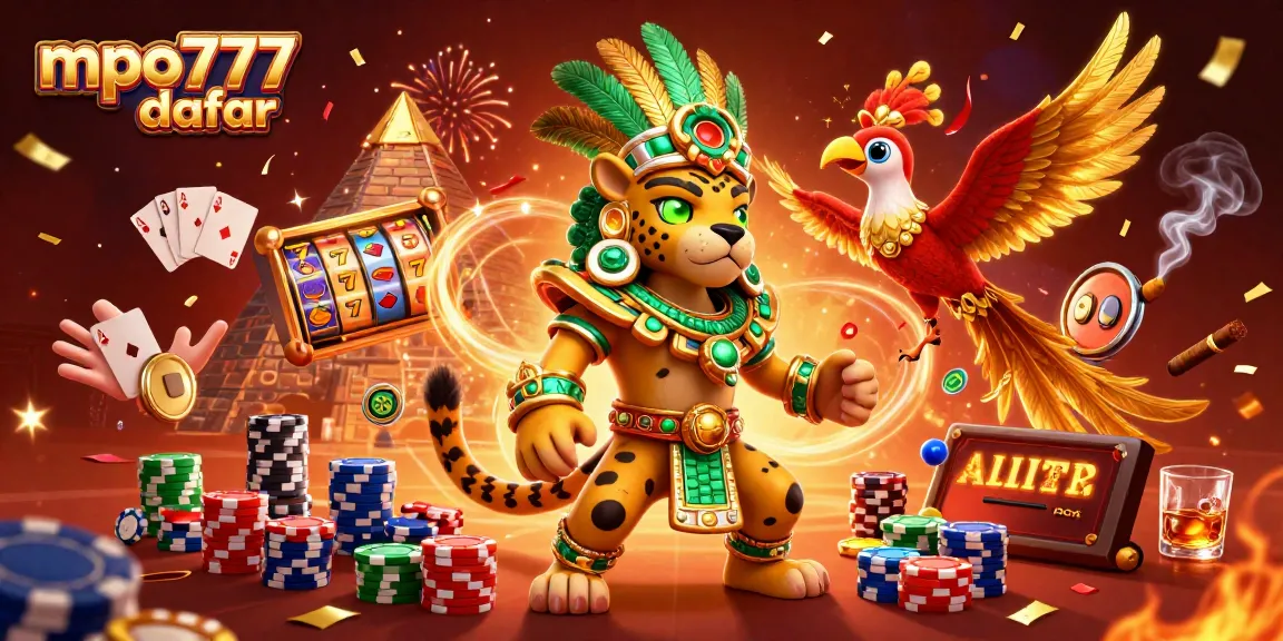 Play exciting games at mpo777 daftar with vibrant slot reels and Mayan characters.