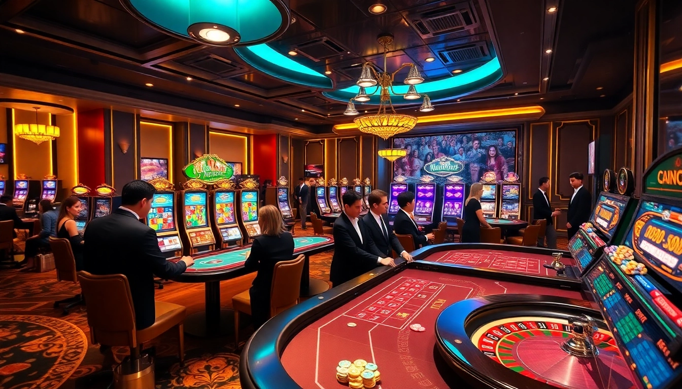 Engaging table games and slot machines at nhà cái nohu90 casino, showcasing excitement and professional gambling.