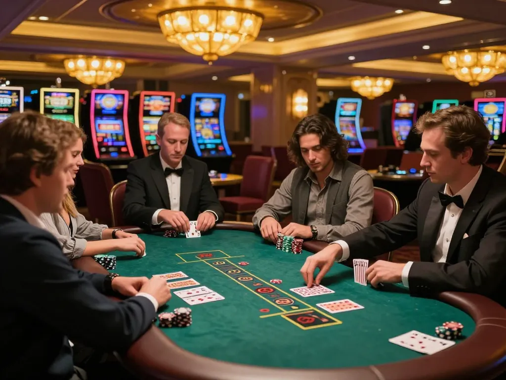 Gamblers playing at a blackjack table, highlighting Nhà cái bl555's thrilling online gaming experience.