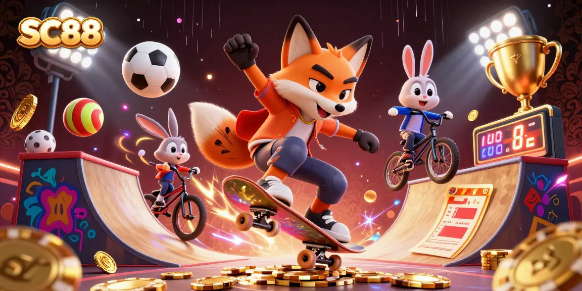 SC88 online casino with a fox and bunny engaging in dynamic gambling-themed actions.