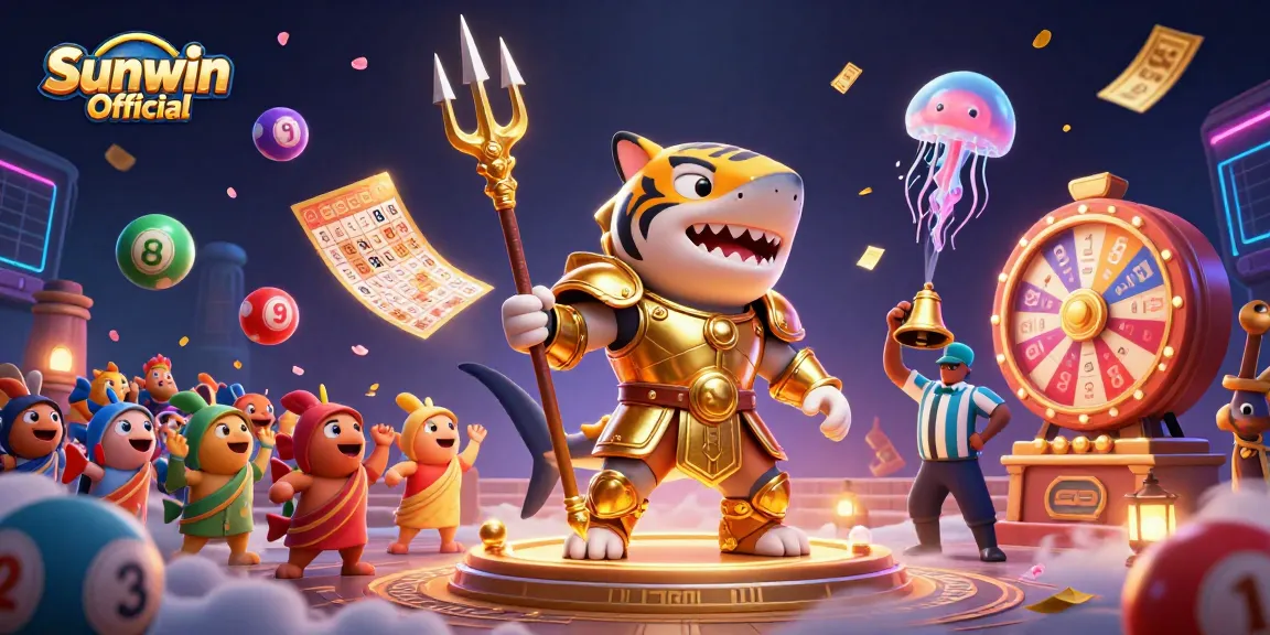 Engage in dynamic underwater gameplay with Sunwin Official featuring vibrant lottery elements and a stunning tiger shark.