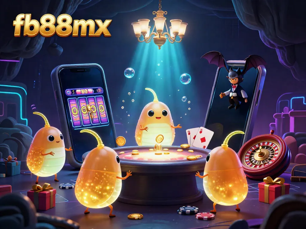 Experience the vibrant fb88mx casino world with unique glowworms and a bat dealer in action.