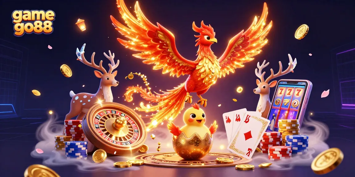 Experience game go88 like never before with stunning 3D visuals of phoenixes and casino elements.
