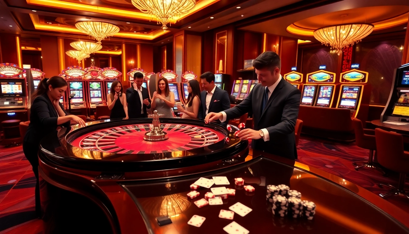 Players enjoying thrilling games at TR88 casino with roulette and poker elements.