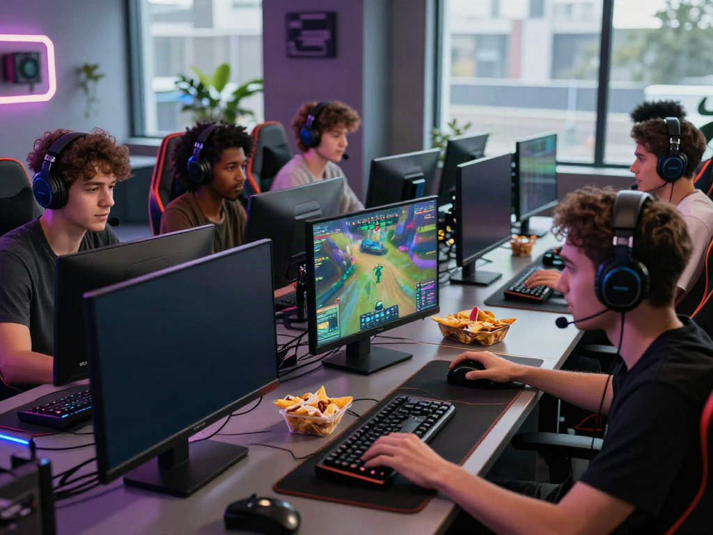 Engaged gamers enjoying akunjp online gaming in a modern gaming room
