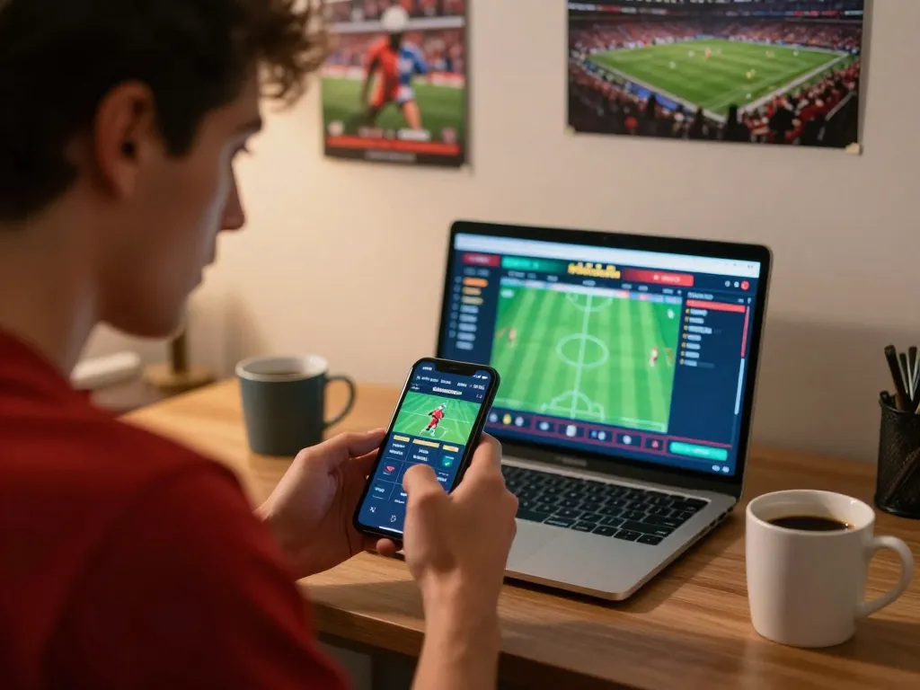 Experience fun88 mobile betting with a user engaging in sports bets from home office