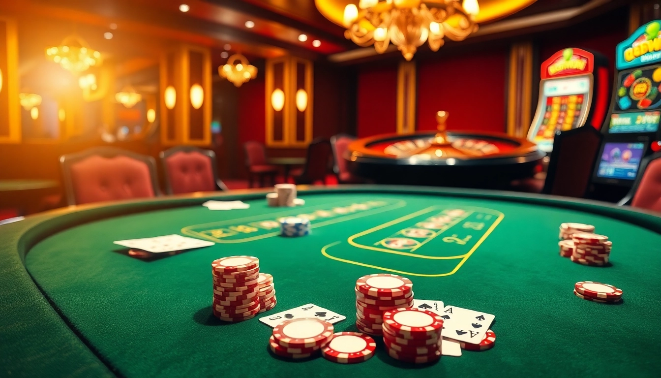 Engaging gambling scene showcasing 58win com poker and roulette activities in a luxurious casino setting.