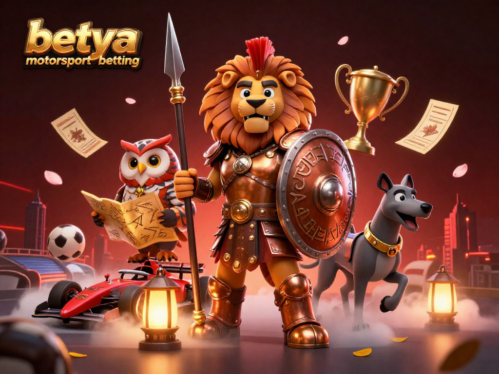 Experience betya motorsport betting with an epic 3D illustration showcasing unique characters and vibrant elements.