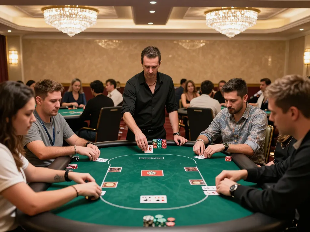 Pemain yang terlibat dalam permainan poker strategis di https://www.gamestoursfestival.com/programme/ di lingkungan kasino mewah
