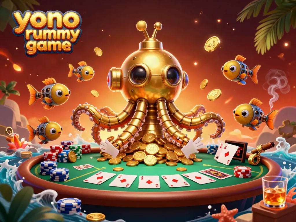 Gamers menikmati permainan yono rummy game dengan keceriaan di lautan koin emas.
