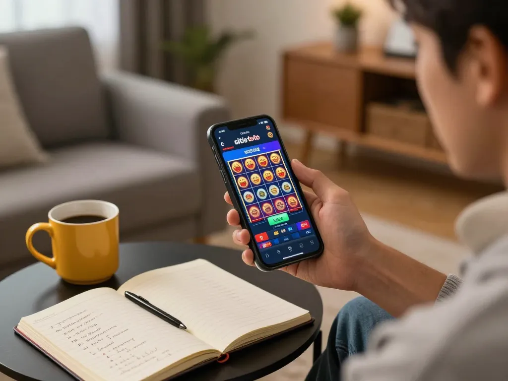 Engaging with situs toto on a smartphone, highlighting online slot gaming and strategy.