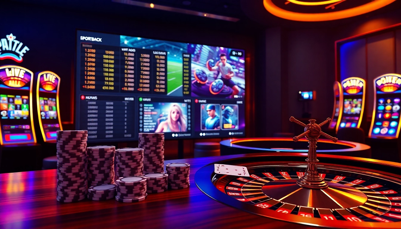 Engage with juraganbola platform showcasing live sportsbook bets and HD gaming streaming with digital poker chips and roulette wheel