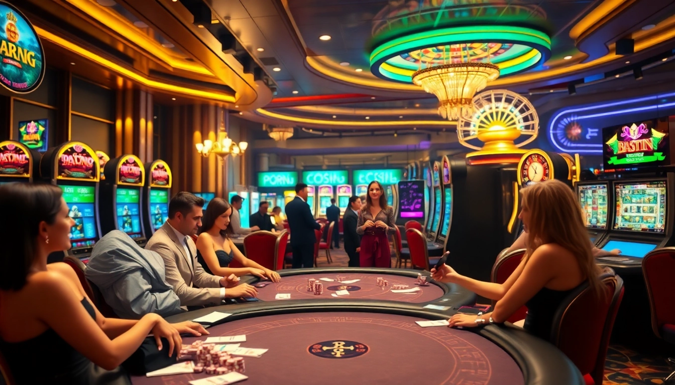 Experience the thrill of a porn game within a luxurious casino setting featuring vibrant players and high-stake bets.