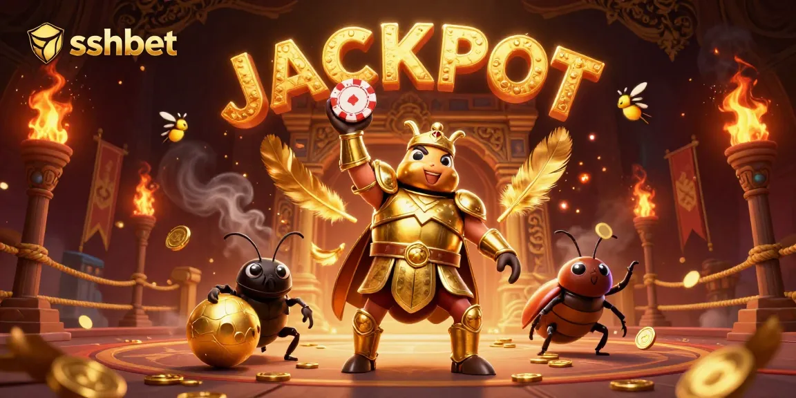 Experience thrilling wins at sshbet with a dynamic 3D illustration of a victorious beetle champion in an exciting casino setting.
