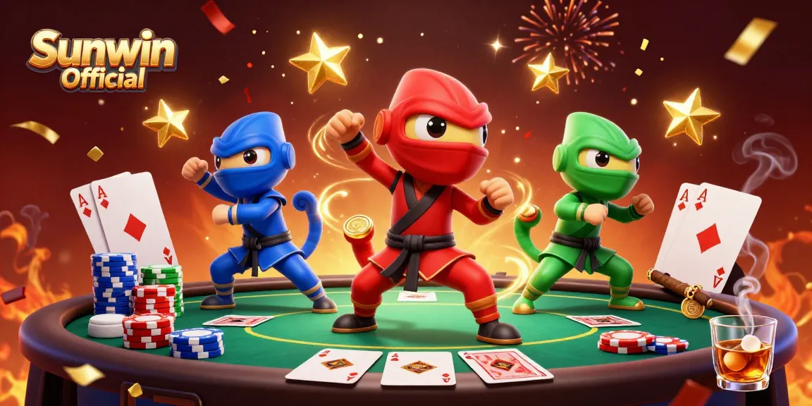 Experience dynamic gaming with Sunwin Official in this vibrant poker showdown illustration.