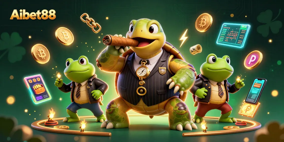 Engage with Aibet88's dynamic casino scene featuring vibrant characters and crypto elements.