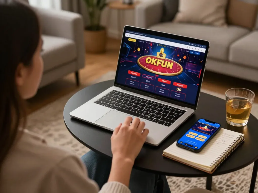 Engaging in strategic gameplay on the OKFUN online casino platform from a cozy home setting.