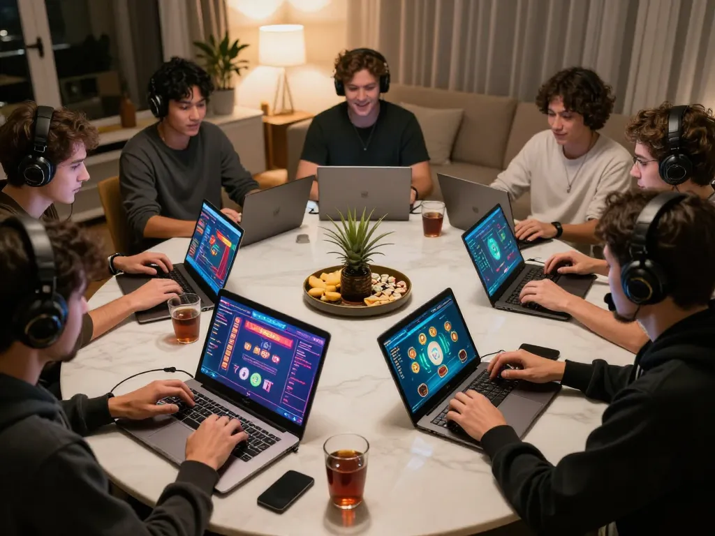 Players enjoying online gaming experiences with vaobet on laptops, showcasing excitement and engagement.