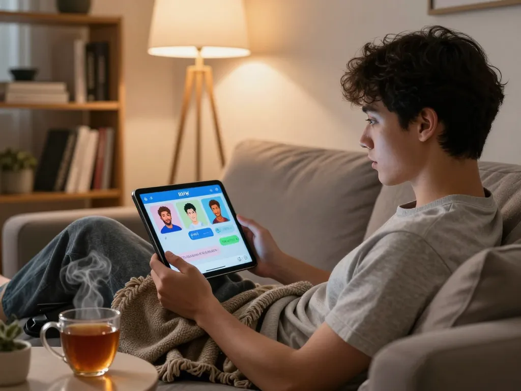Interactive AI chat scene with engaging characters in an inviting space, featuring ai chat nsfw for a cozy chat experience.
