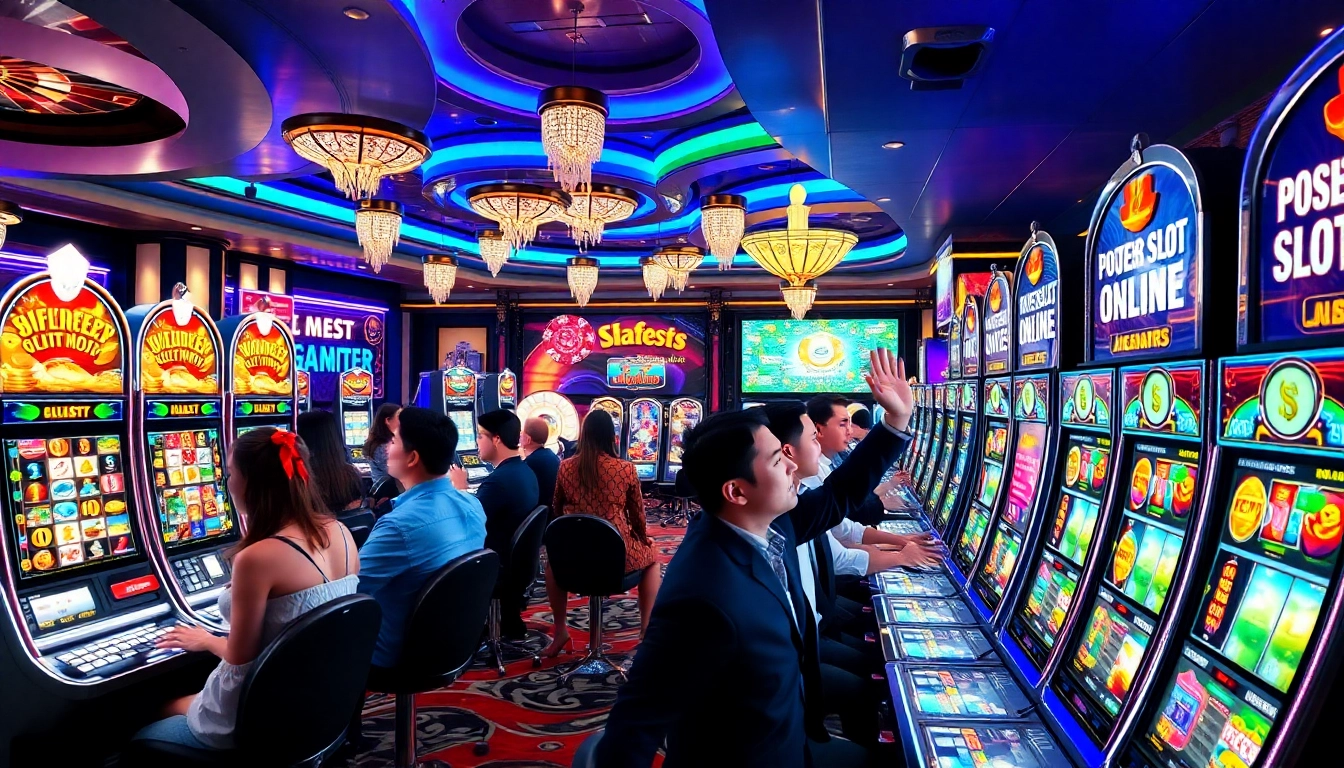 Sparking excitement in the situs slot online area with players enjoying vibrant slot machines.