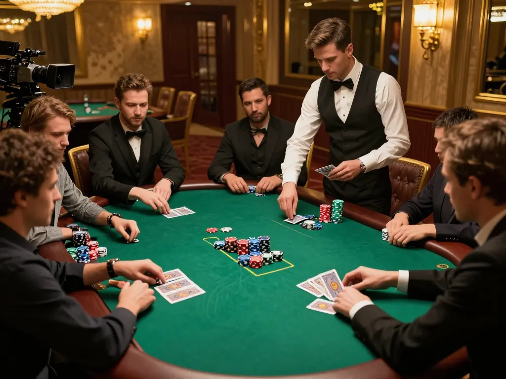 Players at Nhà cái bl555 poker table strategizing, vibrant casino vibes