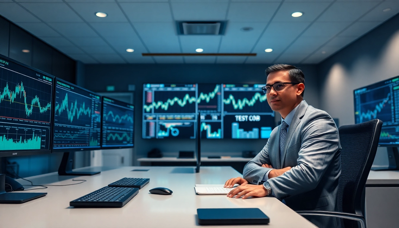 Bureau de conseiller financier moderne avec écrans de trading numériques pour 79king hn en 2025