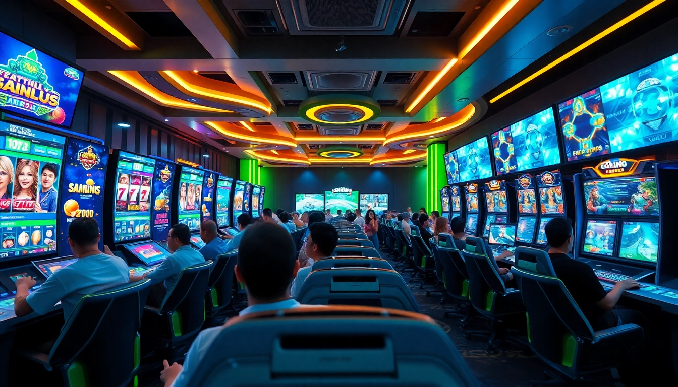 Thrilling gaming scene at 79king hn showcasing diverse players engaged in online gambling activities.