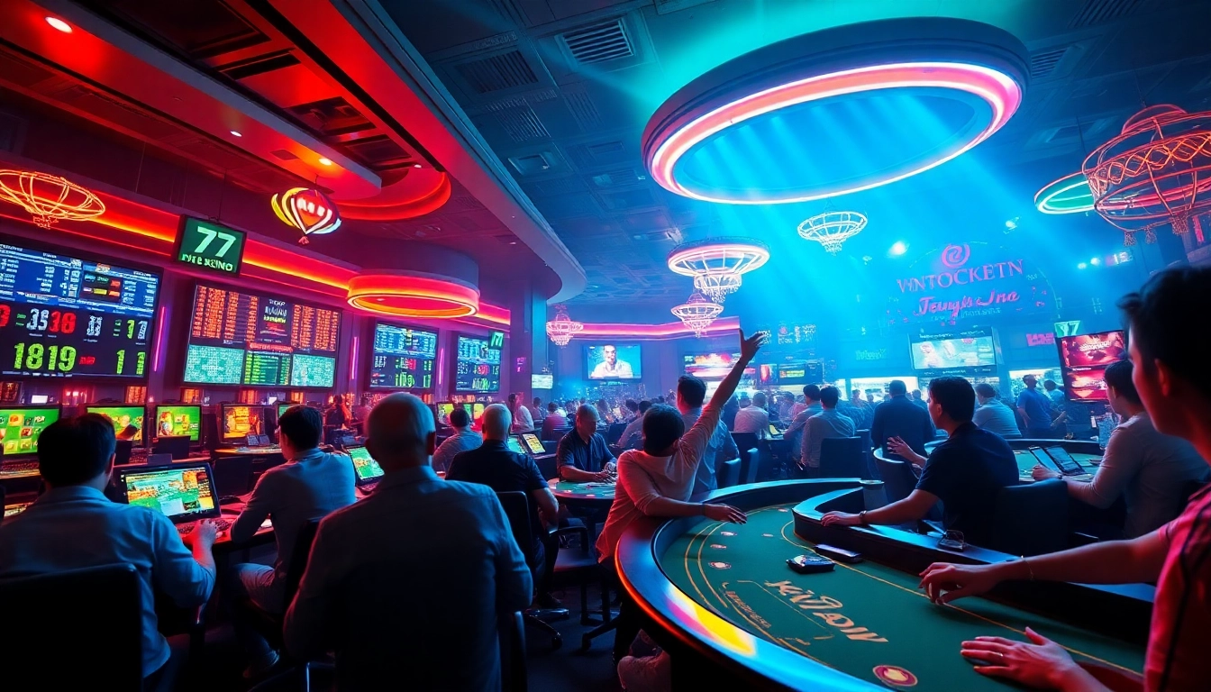 Fesselnde Szene von Spielern, die online im 79king hn Casino wetten, und dabei Aufregung und Interaktion zeigen.