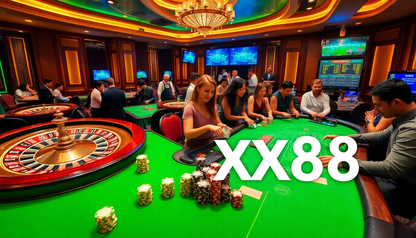 Players enjoy thrilling games at xx88 casino with vibrant tables and engaging atmosphere.