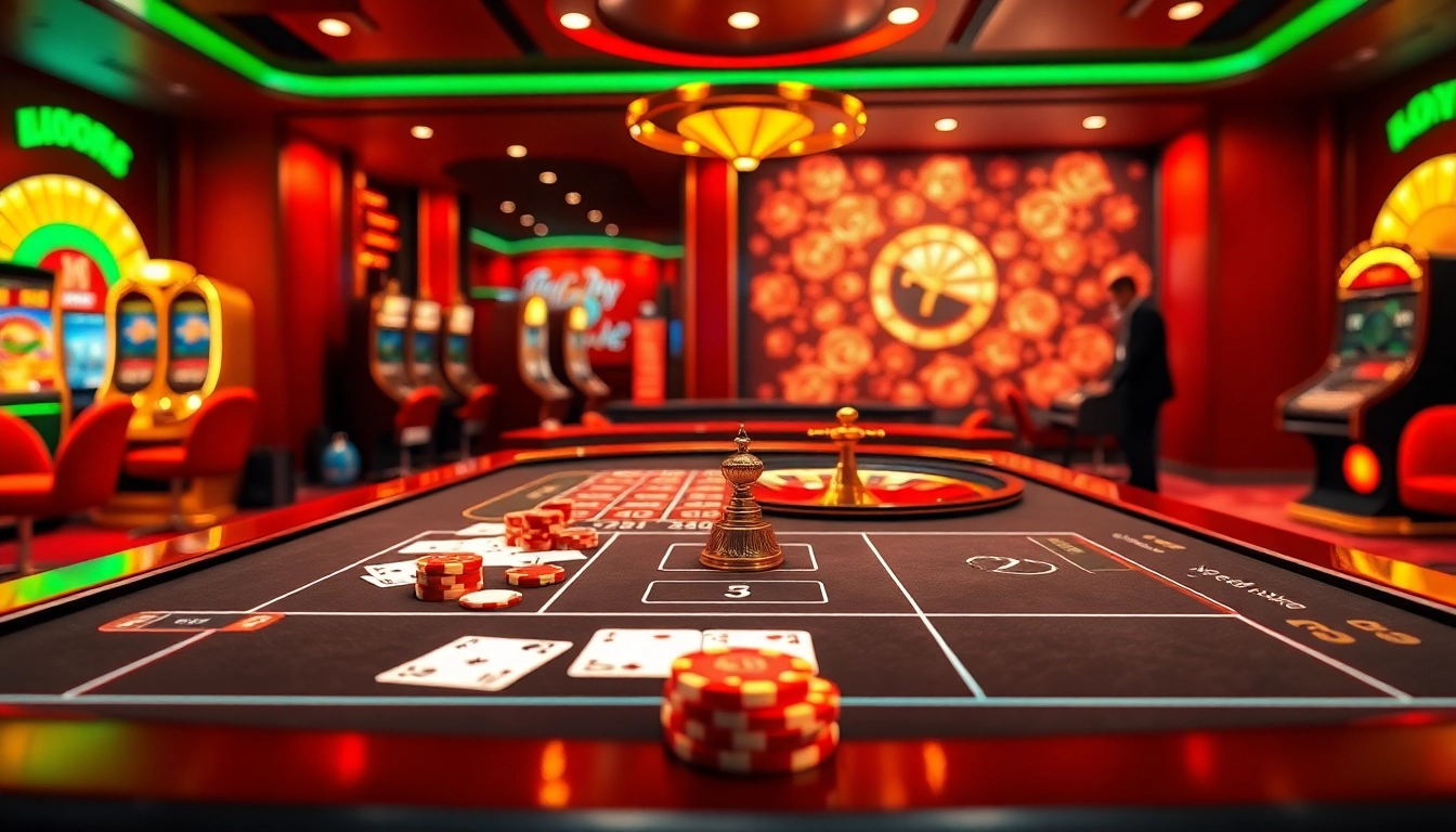 Experience the thrill of online gambling at https://xx88.boats/ with a vibrant casino scene featuring cards and chips.