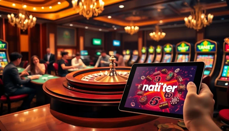 Engaging roulette players and vibrant slot machines at a reputable casino embodying nhà cái uy tín.
