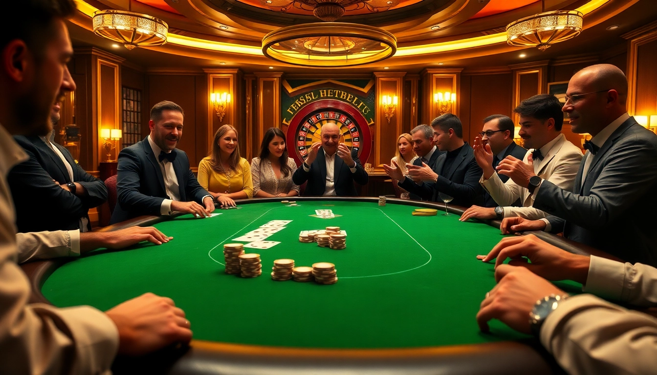 Players engaging in a thrilling poker game at Thabet's luxurious casino.