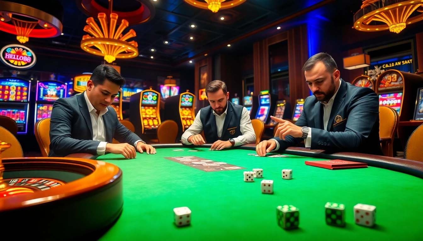 Players strategizing at a poker table in a thrilling Hello88 casino atmosphere.
