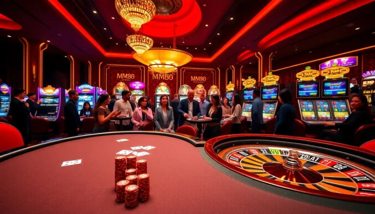 Experience the thrill of MM88 casino gaming with vibrant tables, exciting players, and luxurious atmosphere.