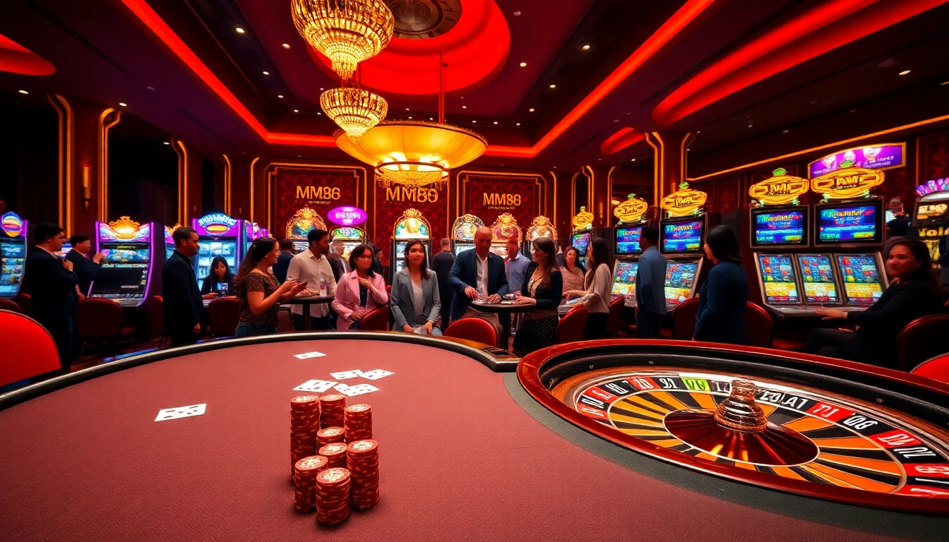 Experience the thrill of MM88 casino gaming with vibrant tables, exciting players, and luxurious atmosphere.