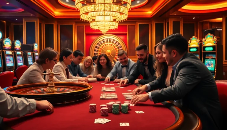 Experience the excitement at go8 com with a luxurious poker game featuring vibrant chips and engaged players.
