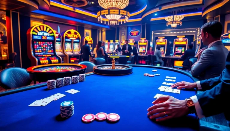 Hello88 poker table scene showcasing high stakes and thrilling gameplay with vibrant chips and cards.