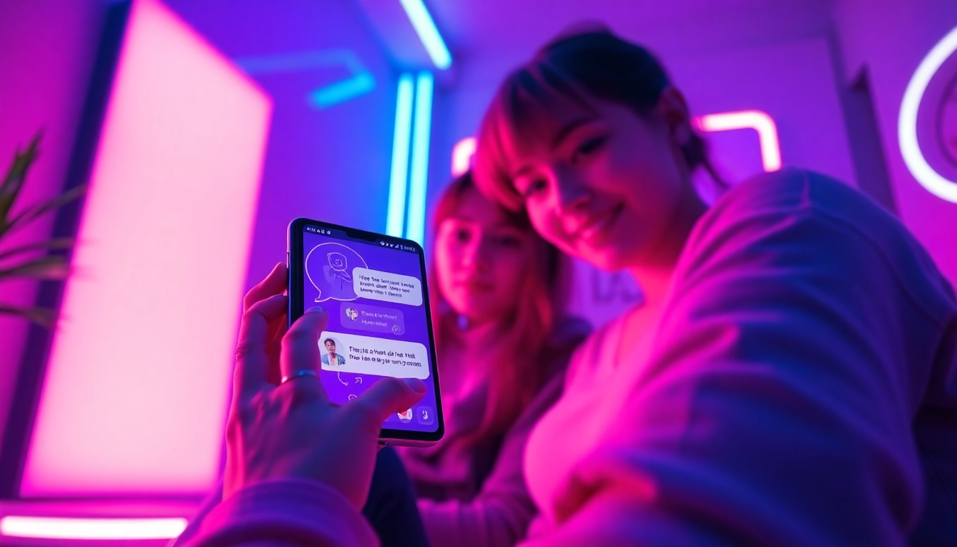 Interactive free ai sex chat with a futuristic AI chatbot in a cozy digital environment.