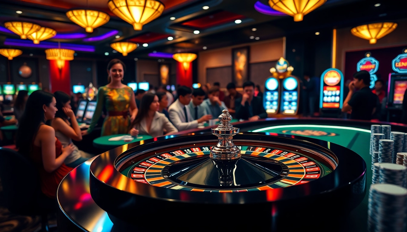 Engaging gamblers at a roulette table showcase Daftar Modal138 amidst luxurious casino elements.