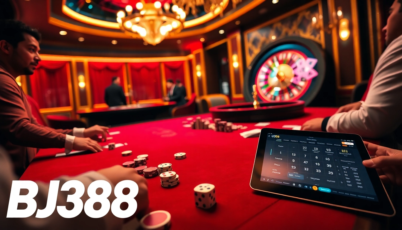 Experience high-stakes gaming at BJ38 casino with vibrant tables and engaging players.
