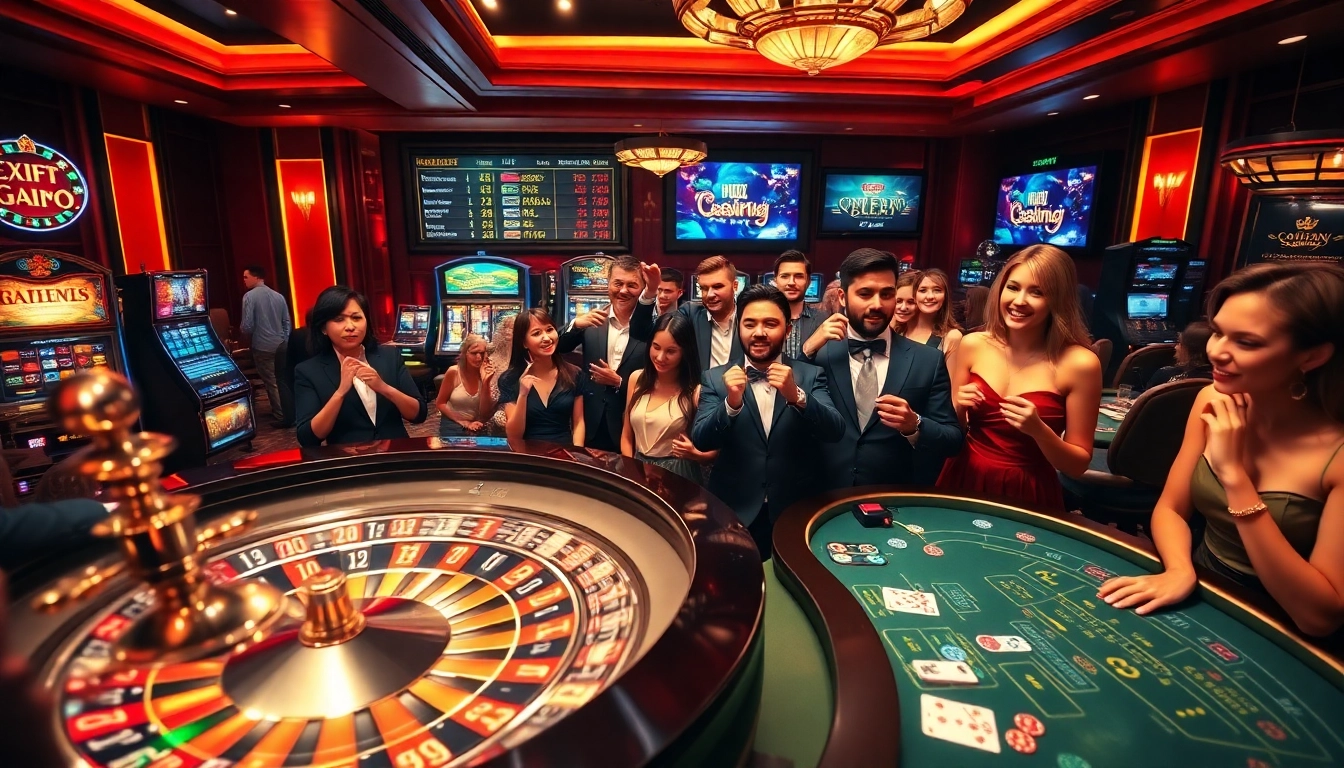 Experience the thrilling atmosphere of 789win.gg with an elegant casino scene featuring roulette and poker action.